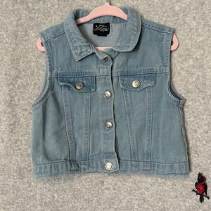 My Destiny Girls 6X Light Wash Denim Vest Star Buttons Sleeveless Blue Jean Boho